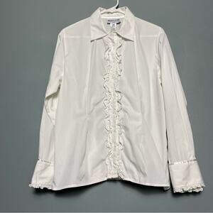 Pendleton Petites Button Down Ruffle White Long Sleeve Shirt Women’s Size 18